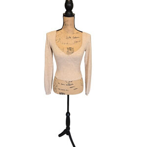 Wilfred tan square/sweetheart neck crop sweater, size medium
